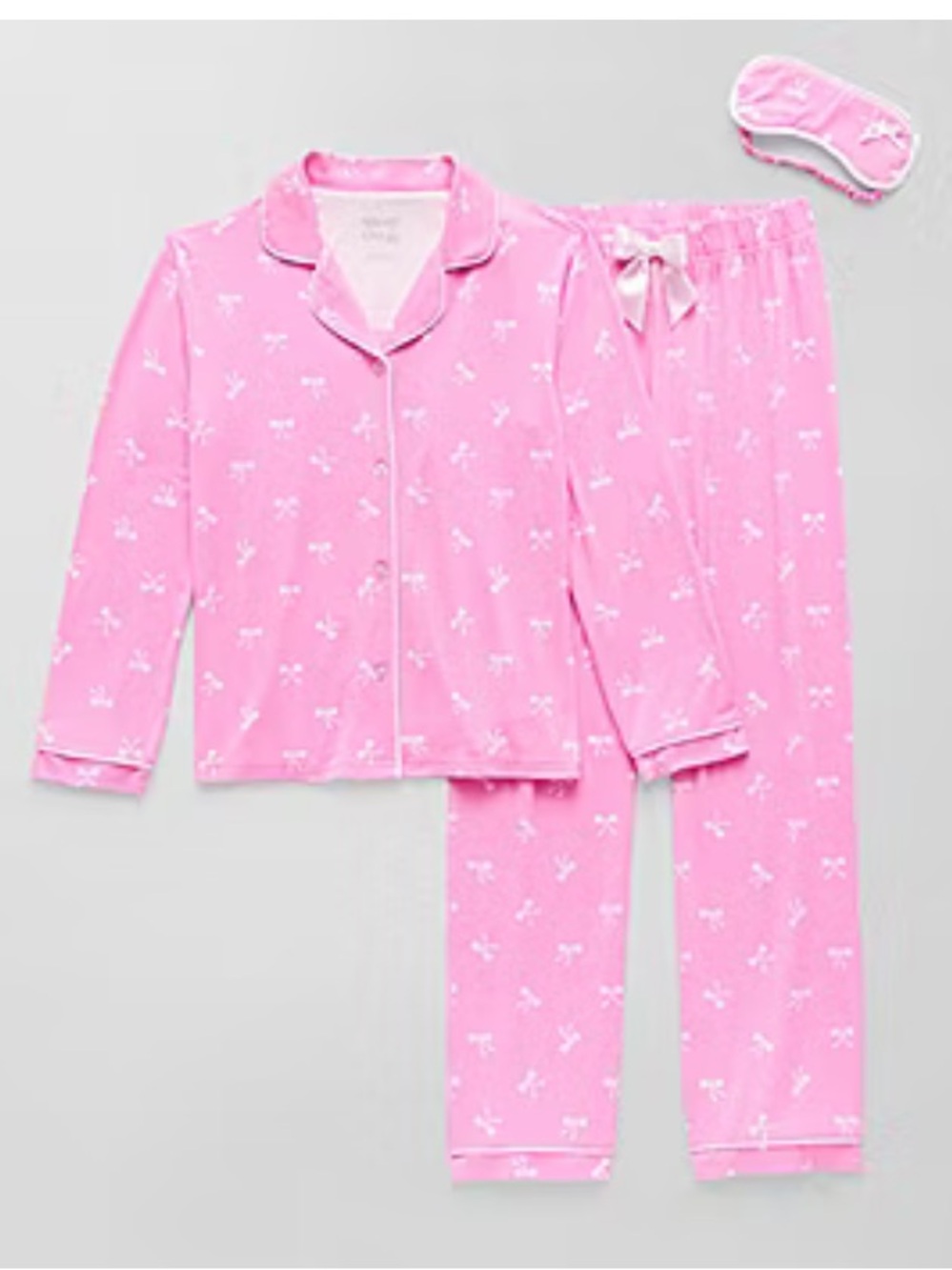 Sleep On It Girls Pink Bow-Print Pajama Set with Eye Mask size 4/5